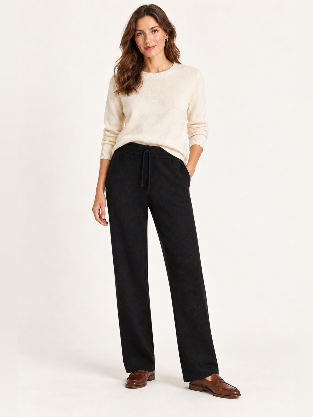 Lauren Ralph Lauren Cashmere Merino Wool Angora  Straight Leg Knit Pants Black
